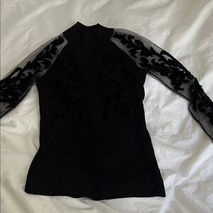 INC International Concepts Black Top with Sheer Sleeves